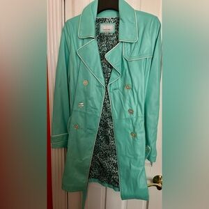 Wilsons Vintage Maxima Leather Teal Trench Coat L